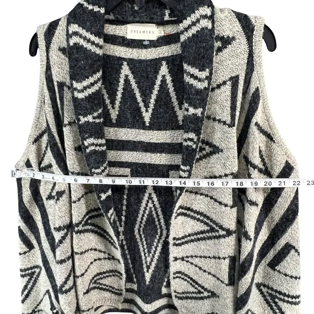 Dreamers Sweater‎ Vest Womens S-M Beige Black Open Aztec Tribal Boho Festival